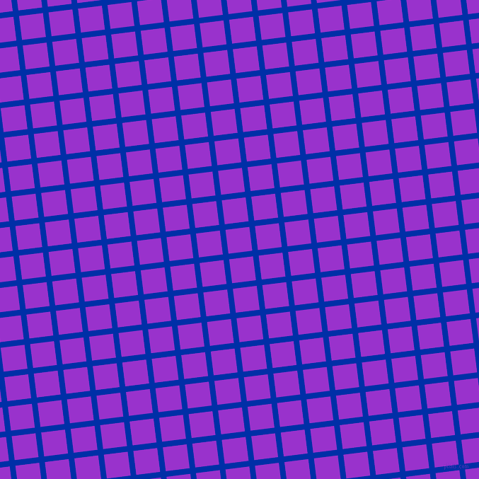 7/97 degree angle diagonal checkered chequered lines, 8 pixel lines width, 34 pixel square size, International Klein Blue and Dark Orchid plaid checkered seamless tileable