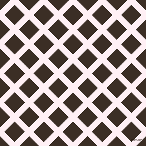 45/135 degree angle diagonal checkered chequered lines, 21 pixel line width, 50 pixel square size, Lavender Blush and Sambuca plaid checkered seamless tileable
