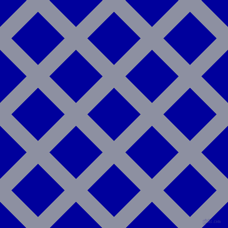 45/135 degree angle diagonal checkered chequered lines, 32 pixel line width, 75 pixel square size, Manatee and New Midnight Blue plaid checkered seamless tileable