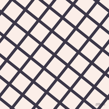 51/141 degree angle diagonal checkered chequered lines, 11 pixel line width, 54 pixel square size, Martinique and Rose White plaid checkered seamless tileable