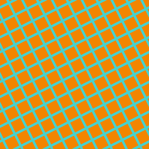 27/117 degree angle diagonal checkered chequered lines, 8 pixel lines width, 36 pixel square size, Medium Turquoise and Tangerine plaid checkered seamless tileable
