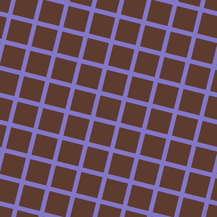 76/166 degree angle diagonal checkered chequered lines, 18 pixel lines width, 86 pixel square size, Moody Blue and Cioccolato plaid checkered seamless tileable