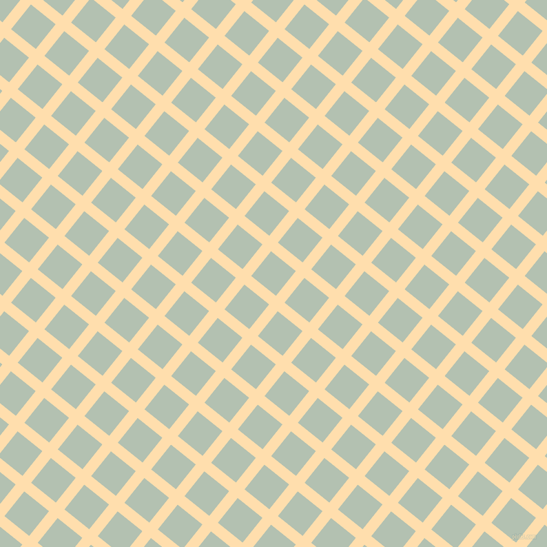 51/141 degree angle diagonal checkered chequered lines, 16 pixel line width, 46 pixel square size, Navajo White and Rainee plaid checkered seamless tileable