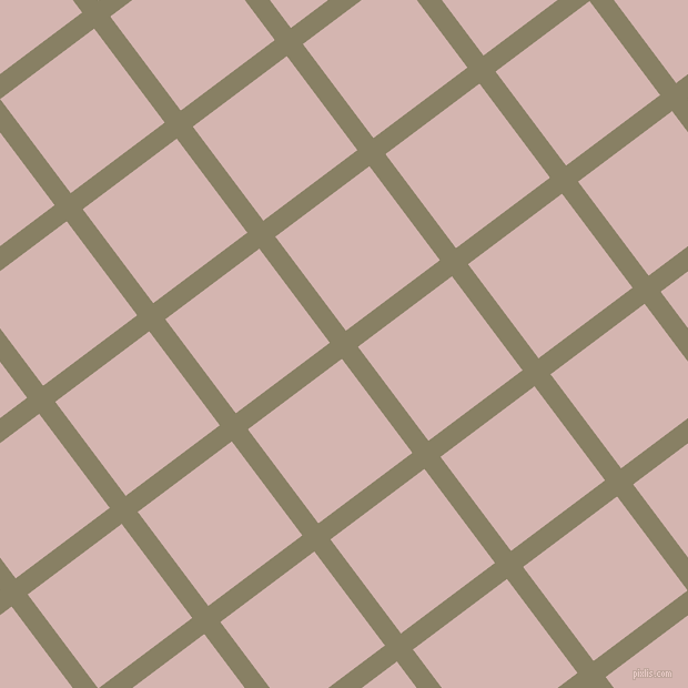 37/127 degree angle diagonal checkered chequered lines, 18 pixel line width, 106 pixel square size, Olive Haze and Oyster Pink plaid checkered seamless tileable