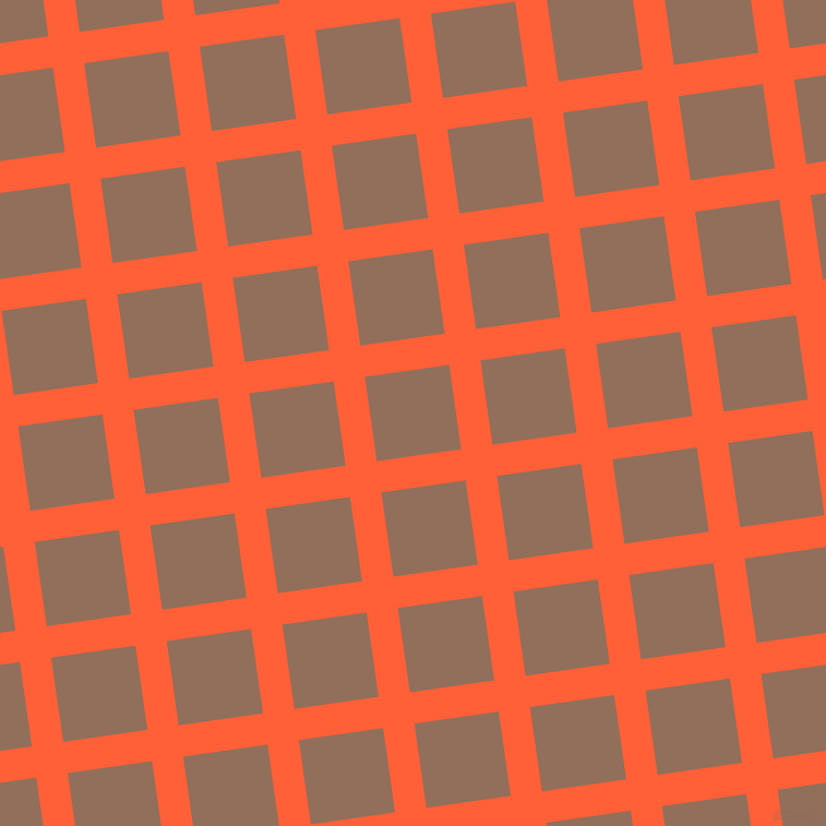 8/98 degree angle diagonal checkered chequered lines, 29 pixel lines width, 78 pixel square size, Outrageous Orange and Beaver plaid checkered seamless tileable