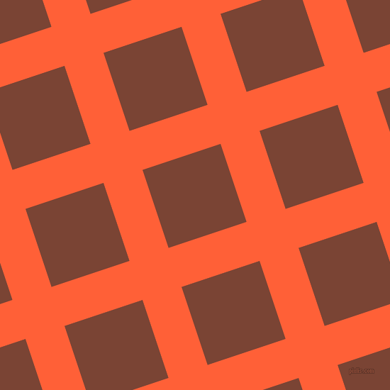 18/108 degree angle diagonal checkered chequered lines, 58 pixel lines width, 116 pixel square size, Outrageous Orange and Peanut plaid checkered seamless tileable
