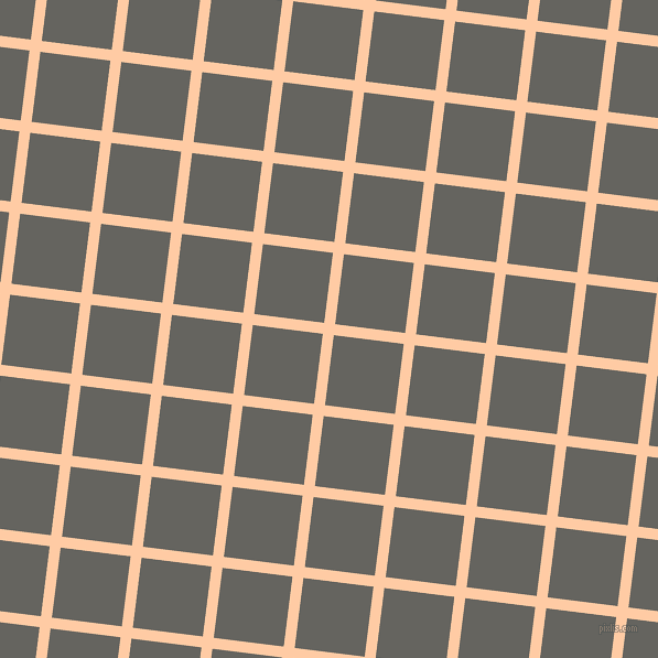 83/173 degree angle diagonal checkered chequered lines, 10 pixel line width, 64 pixel square size, Peach and Storm Dust plaid checkered seamless tileable
