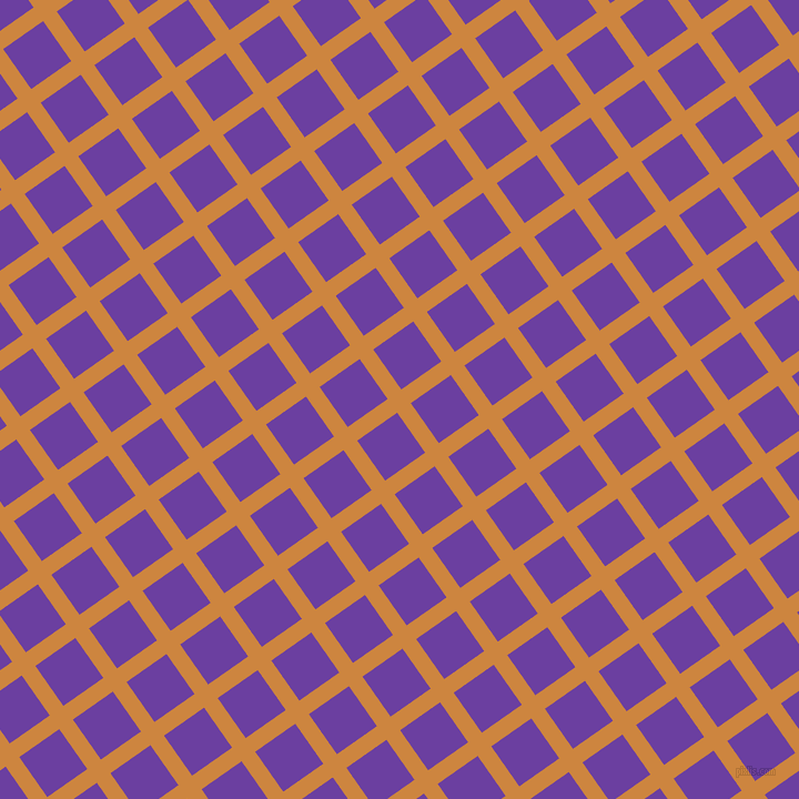 35/125 degree angle diagonal checkered chequered lines, 15 pixel line width, 44 pixel square size, Peru and Royal Purple plaid checkered seamless tileable