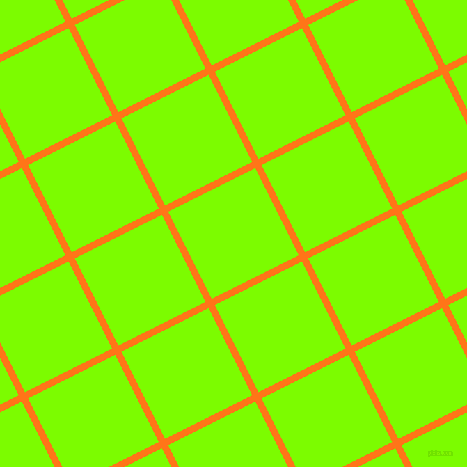 27/117 degree angle diagonal checkered chequered lines, 10 pixel line width, 140 pixel square size, Pumpkin and Lawn Green plaid checkered seamless tileable