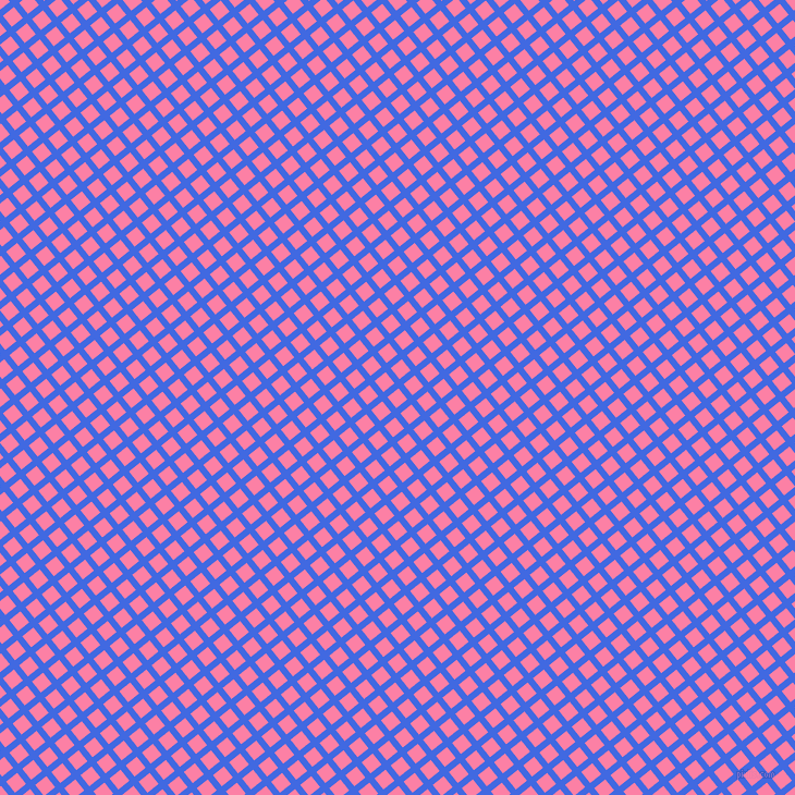 39/129 degree angle diagonal checkered chequered lines, 6 pixel lines width, 13 pixel square size, Royal Blue and Tickle Me Pink plaid checkered seamless tileable