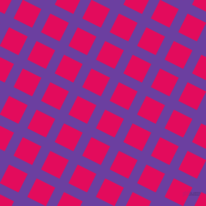 63/153 degree angle diagonal checkered chequered lines, 20 pixel line width, 42 pixel square size, Royal Purple and Razzmatazz plaid checkered seamless tileable