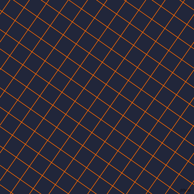 55/145 degree angle diagonal checkered chequered lines, 2 pixel line width, 52 pixel square size, Safety Orange and Midnight Express plaid checkered seamless tileable