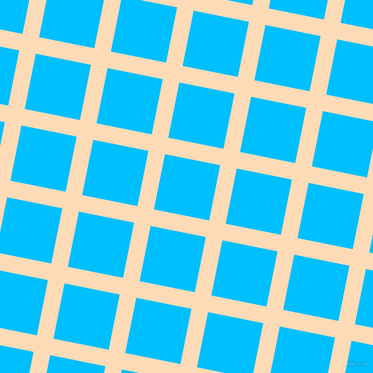 79/169 degree angle diagonal checkered chequered lines, 24 pixel line width, 80 pixel square size, Sandy Beach and Deep Sky Blue plaid checkered seamless tileable