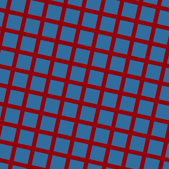 77/167 degree angle diagonal checkered chequered lines, 14 pixel lines width, 47 pixel square size, Sangria and Lochmara plaid checkered seamless tileable