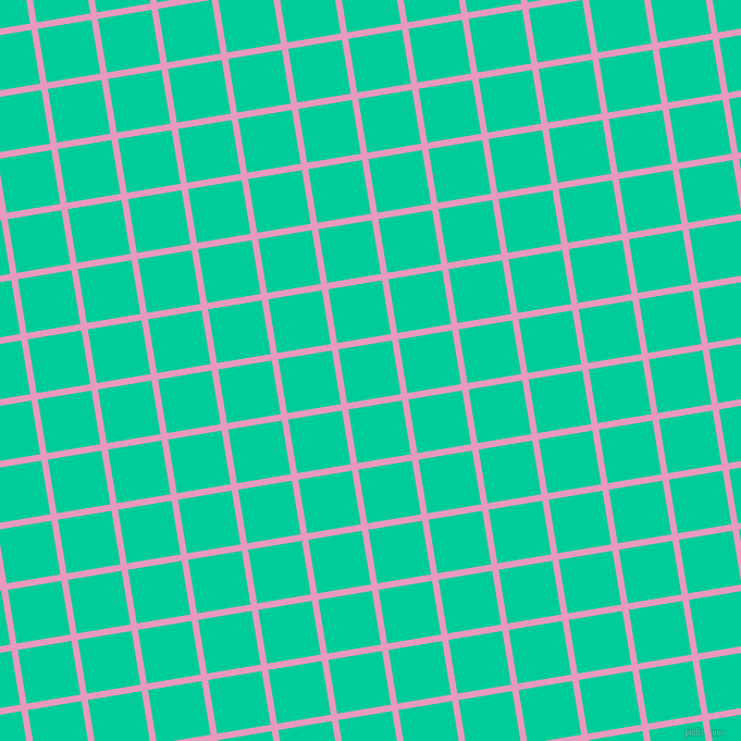 9/99 degree angle diagonal checkered chequered lines, 6 pixel lines width, 50 pixel square size, Shocking and Caribbean Green plaid checkered seamless tileable