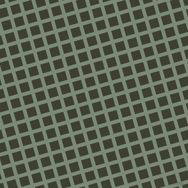 16/106 degree angle diagonal checkered chequered lines, 13 pixel lines width, 32 pixel square size, Spanish Green and Scrub plaid checkered seamless tileable