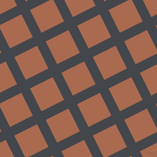 27/117 degree angle diagonal checkered chequered lines, 40 pixel lines width, 106 pixel square size, Steel Grey and Sante Fe plaid checkered seamless tileable