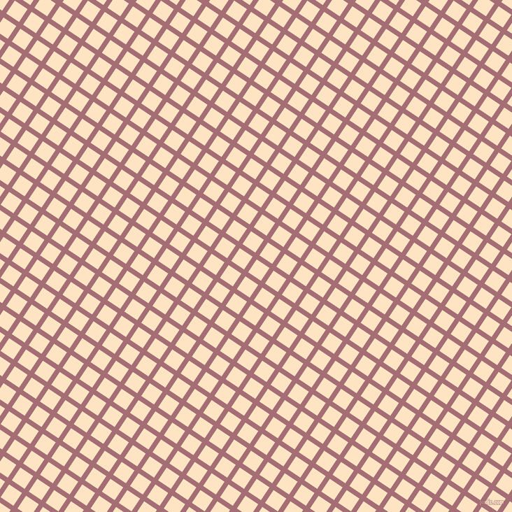 56/146 degree angle diagonal checkered chequered lines, 7 pixel lines width, 22 pixel square size, Turkish Rose and Bisque plaid checkered seamless tileable