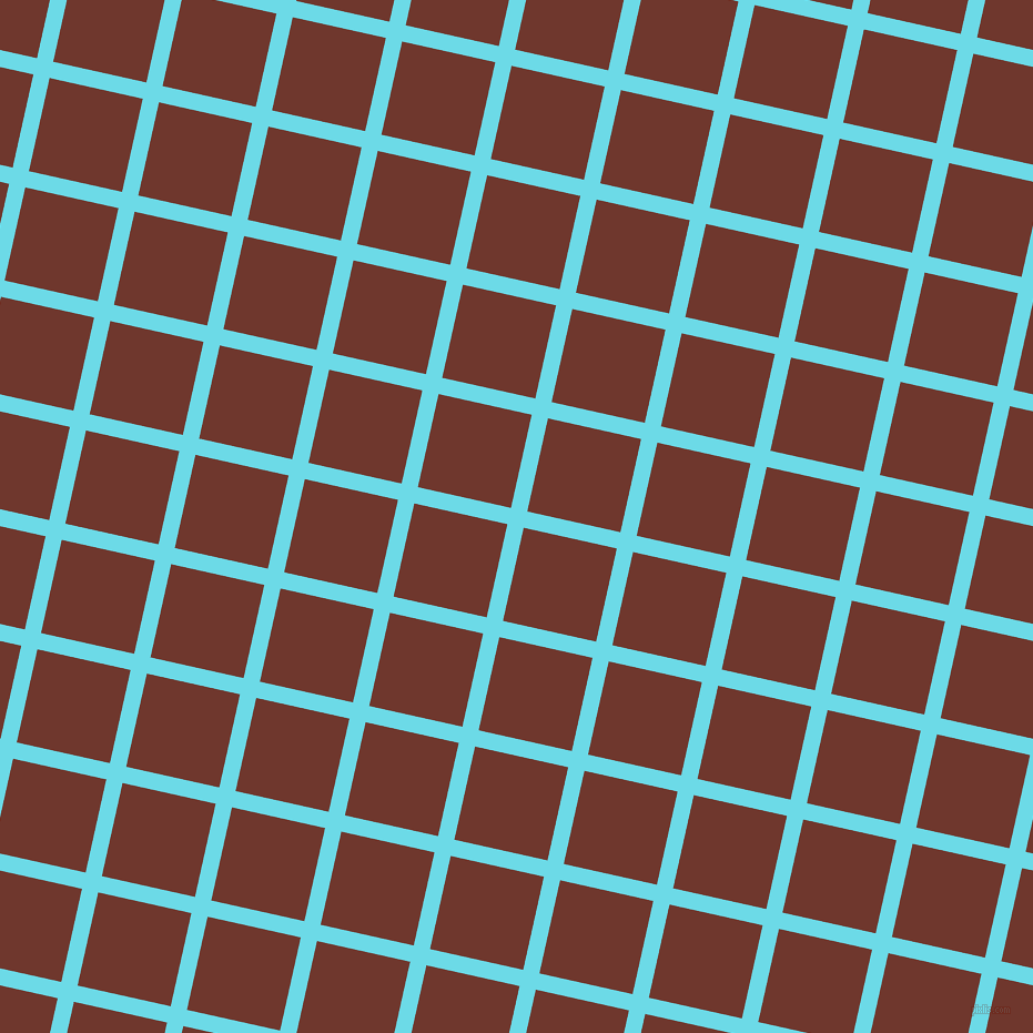 77/167 degree angle diagonal checkered chequered lines, 15 pixel lines width, 86 pixel square size, Turquoise Blue and Mocha plaid checkered seamless tileable