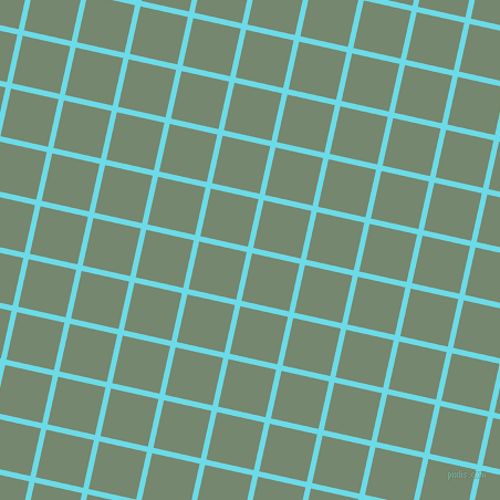 77/167 degree angle diagonal checkered chequered lines, 5 pixel lines width, 44 pixel square size, Turquoise Blue and Xanadu plaid checkered seamless tileable