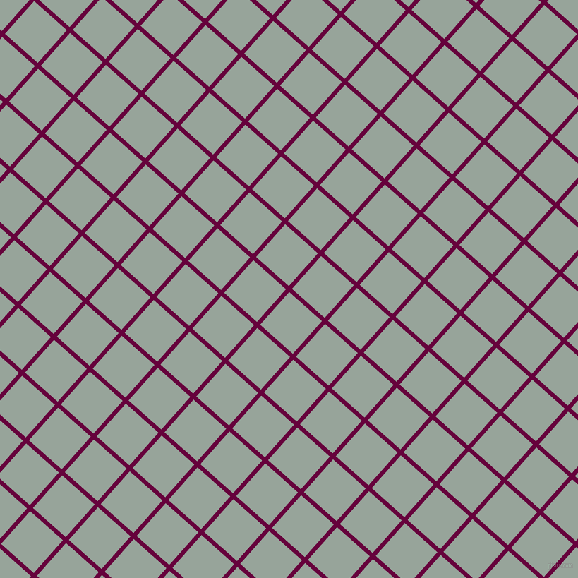 48/138 degree angle diagonal checkered chequered lines, 6 pixel line width, 62 pixel square size, Tyrian Purple and Edward plaid checkered seamless tileable