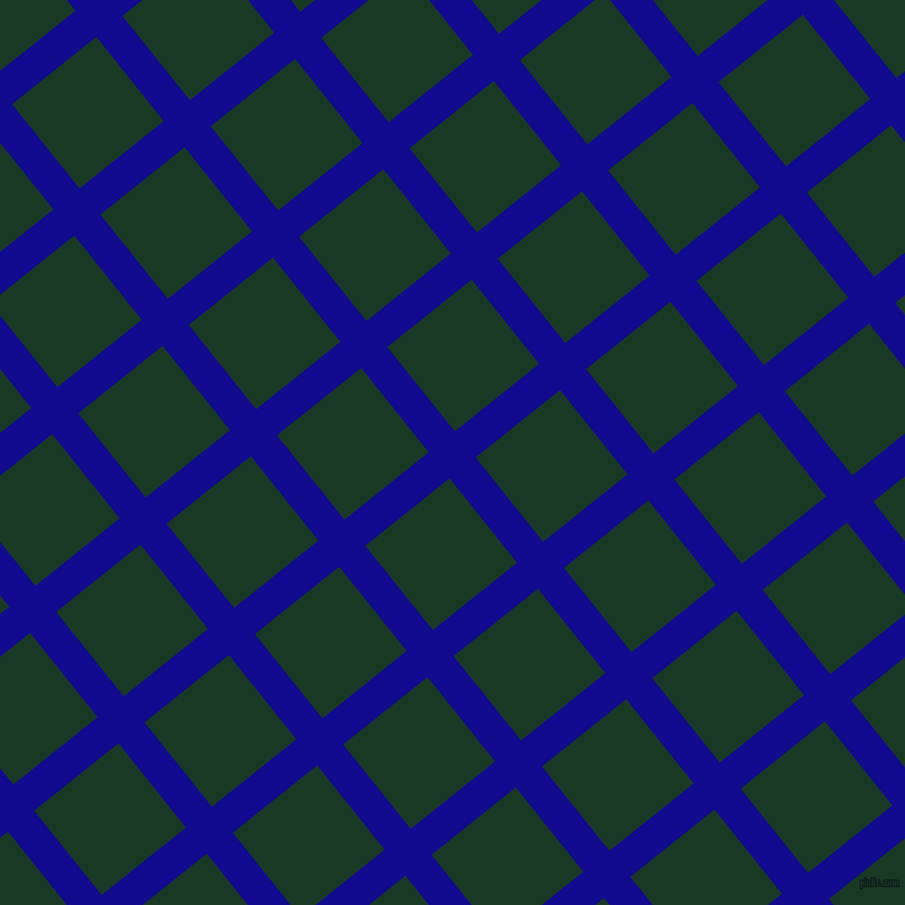 39/129 degree angle diagonal checkered chequered lines, 30 pixel line width, 97 pixel square size, Ultramarine and Deep Fir plaid checkered seamless tileable