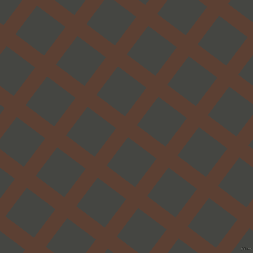 53/143 degree angle diagonal checkered chequered lines, 48 pixel lines width, 115 pixel square size, Very Dark Brown and Tuatara plaid checkered seamless tileable