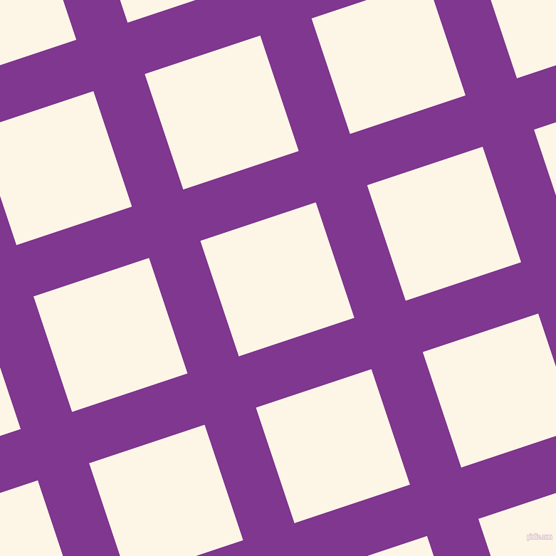 18/108 degree angle diagonal checkered chequered lines, 76 pixel line width, 171 pixel square size, Vivid Violet and Old Lace plaid checkered seamless tileable