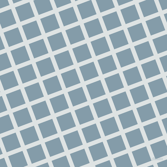 21/111 degree angle diagonal checkered chequered lines, 14 pixel line width, 51 pixel square size, Zircon and Bali Hai plaid checkered seamless tileable