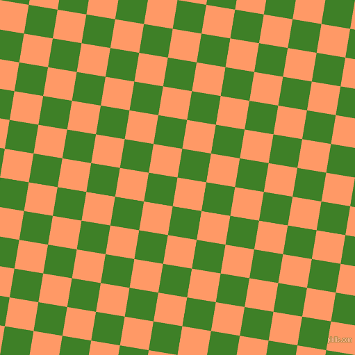 81/171 degree angle diagonal checkered chequered squares checker pattern checkers background, 42 pixel square size, , Atomic Tangerine and Bilbao checkers chequered checkered squares seamless tileable