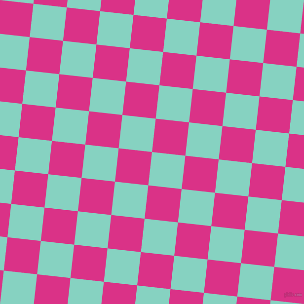 84/174 degree angle diagonal checkered chequered squares checker pattern checkers background, 68 pixel square size, , Bermuda and Deep Cerise checkers chequered checkered squares seamless tileable