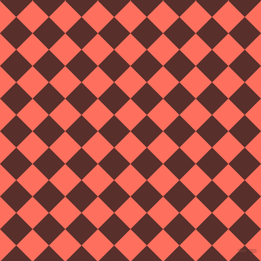 45/135 degree angle diagonal checkered chequered squares checker pattern checkers background, 45 pixel squares size, , Bittersweet and Moccaccino checkers chequered checkered squares seamless tileable