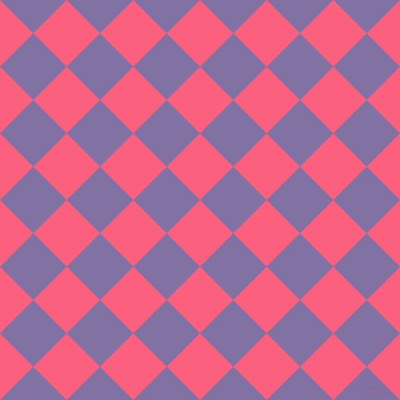 45/135 degree angle diagonal checkered chequered squares checker pattern checkers background, 68 pixel squares size, , Brink Pink and Deluge checkers chequered checkered squares seamless tileable