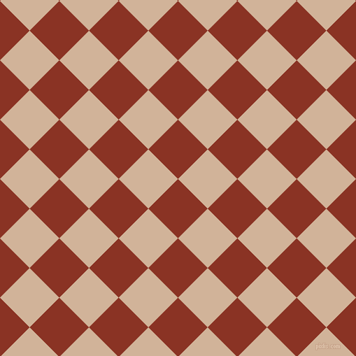 45/135 degree angle diagonal checkered chequered squares checker pattern checkers background, 60 pixel square size, , Burnt Umber and Cashmere checkers chequered checkered squares seamless tileable