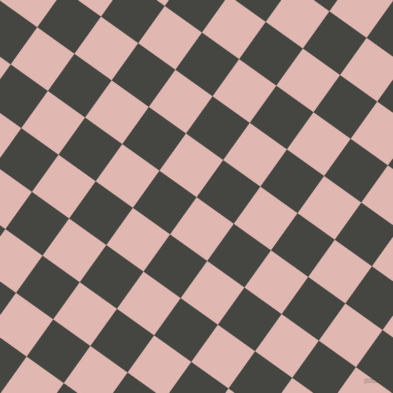 54/144 degree angle diagonal checkered chequered squares checker pattern checkers background, 90 pixel squares size, , Cavern Pink and Tuatara checkers chequered checkered squares seamless tileable