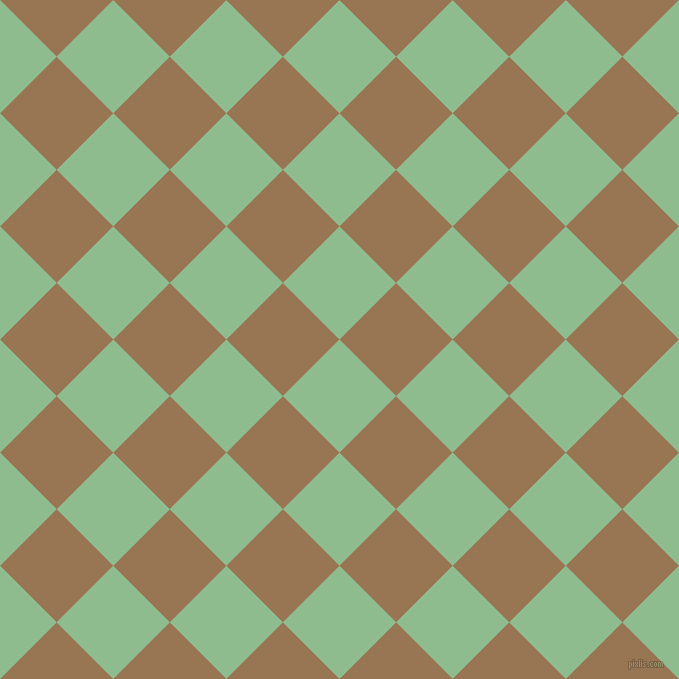 45/135 degree angle diagonal checkered chequered squares checker pattern checkers background, 80 pixel square size, , Dark Sea Green and Pale Brown checkers chequered checkered squares seamless tileable