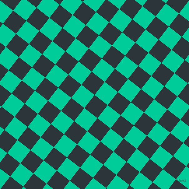 52/142 degree angle diagonal checkered chequered squares checker pattern checkers background, 53 pixel square size, , Gunmetal and Caribbean Green checkers chequered checkered squares seamless tileable