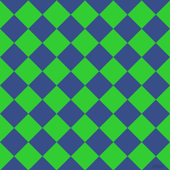 45/135 degree angle diagonal checkered chequered squares checker pattern checkers background, 64 pixel squares size, , Lime Green and Tory Blue checkers chequered checkered squares seamless tileable