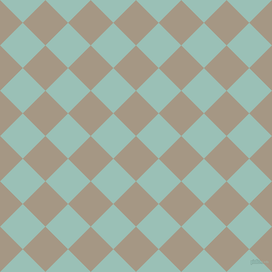 45/135 degree angle diagonal checkered chequered squares checker pattern checkers background, 63 pixel square size, , Malta and Shadow Green checkers chequered checkered squares seamless tileable