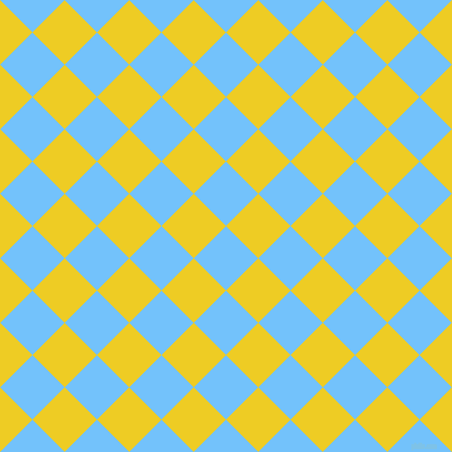 45/135 degree angle diagonal checkered chequered squares checker pattern checkers background, 64 pixel square size, , Maya Blue and Broom checkers chequered checkered squares seamless tileable