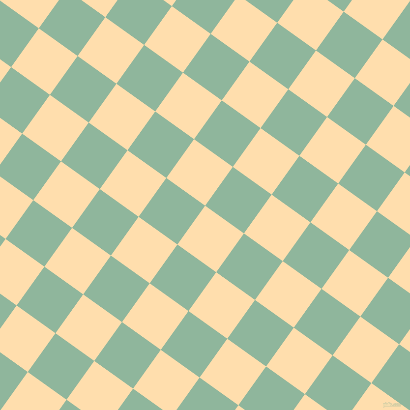 54/144 degree angle diagonal checkered chequered squares checker pattern checkers background, 97 pixel squares size, , Navajo White and Summer Green checkers chequered checkered squares seamless tileable