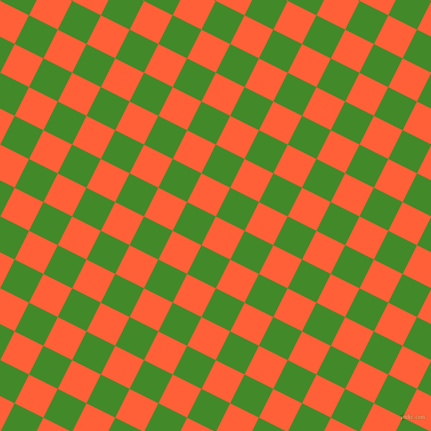 63/153 degree angle diagonal checkered chequered squares checker pattern checkers background, 46 pixel squares size, Outrageous Orange and La Palma checkers chequered checkered squares seamless tileable