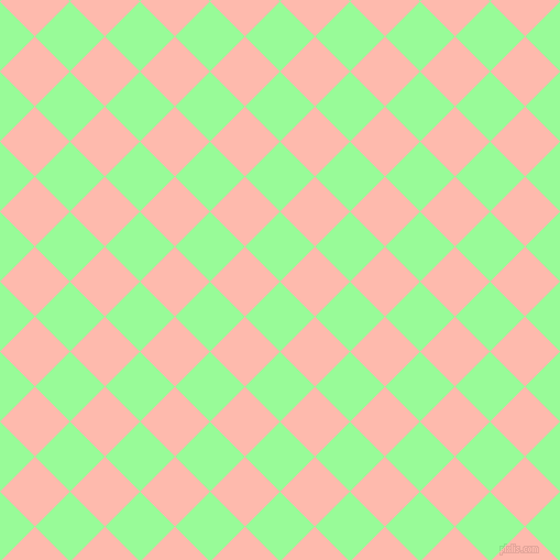 45/135 degree angle diagonal checkered chequered squares checker pattern checkers background, 45 pixel square size, , Pale Green and Melon checkers chequered checkered squares seamless tileable