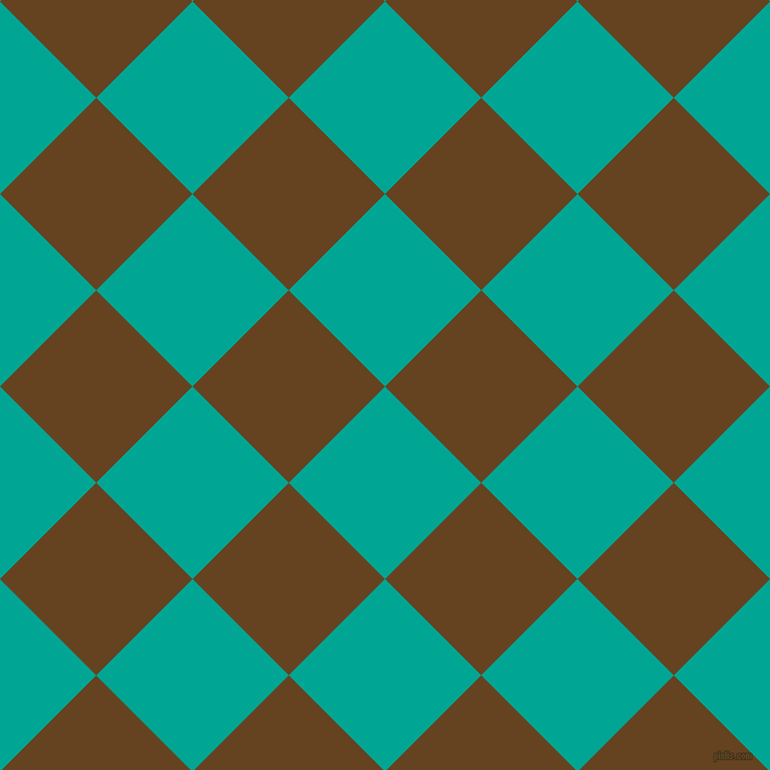 45/135 degree angle diagonal checkered chequered squares checker pattern checkers background, 125 pixel squares size, Persian Green and Dark Brown checkers chequered checkered squares seamless tileable