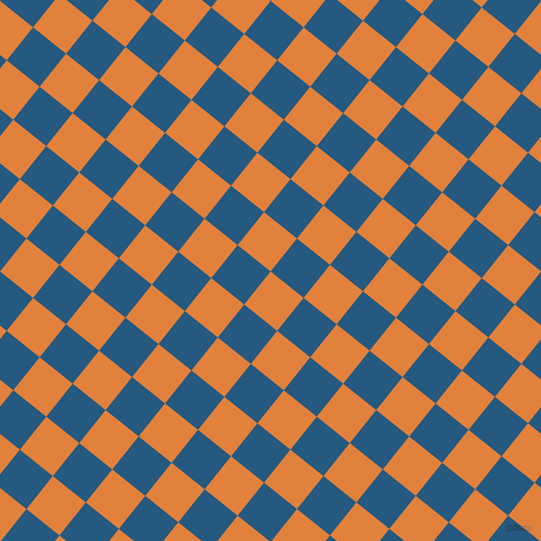 51/141 degree angle diagonal checkered chequered squares checker pattern checkers background, 61 pixel square size, , Tree Poppy and Bahama Blue checkers chequered checkered squares seamless tileable