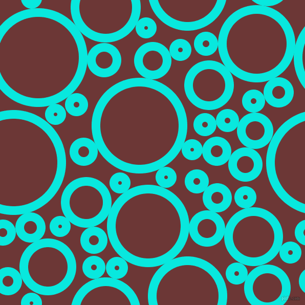 bubbles, circles, sponge, big, medium, small, 17 pixel line width, Bright Turquoise and Sanguine Brown circles bubbles sponge soap seamless tileable