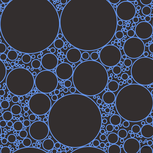 bubbles, circles, sponge, big, medium, small, 3 pixel line width, Cornflower Blue and Night Rider circles bubbles sponge soap seamless tileable