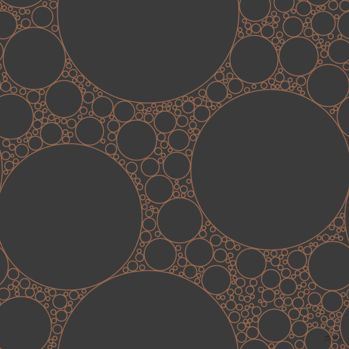 bubbles, circles, sponge, big, medium, small, 2 pixel line width, Dark Tan and Fuscous Grey circles bubbles sponge soap seamless tileable