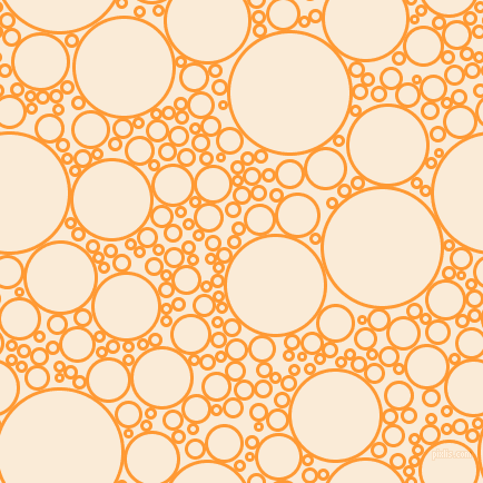 bubbles, circles, sponge, big, medium, small, 3 pixel line width, Neon Carrot and Antique White circles bubbles sponge soap seamless tileable