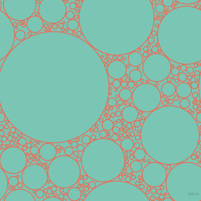 bubbles, circles, sponge, big, medium, small, 3 pixel line width, Terra Cotta and Monte Carlo circles bubbles sponge soap seamless tileable
